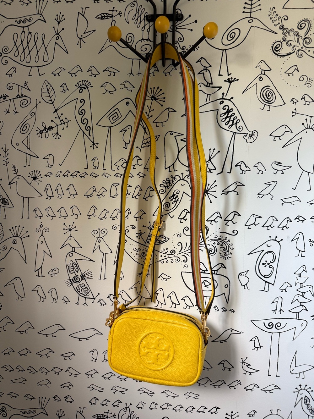 Tory Burch Yellow Pebbled Leather Camera Crossbody with 2 Strap options
